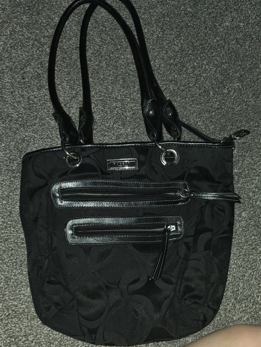 Rosetti Black Shoulder Tote with Exterior Zip Pockets